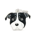 white and black american staffordshire terrier id dog tag