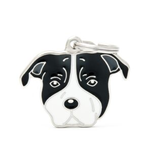 white and black american staffordshire terrier id dog tag