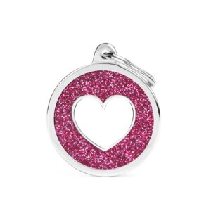 hondenpenning Big Pink Glitter Circle White Heart