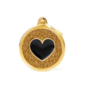 hondenpenning graveren Shine Big Gold Glitter Circle Black Heart