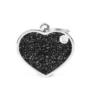 hondenpenning shine big black glitter heart