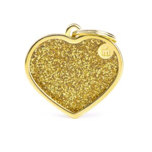 hondenpenning shine big gold glitter heart