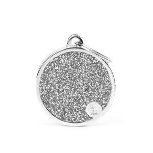 hondenpenning shine big grey glitter circle