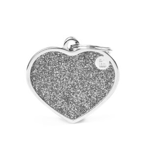 hondenpenning shine big grey glitter heart