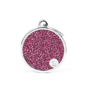 hondenpenning shine big pink glitter circle