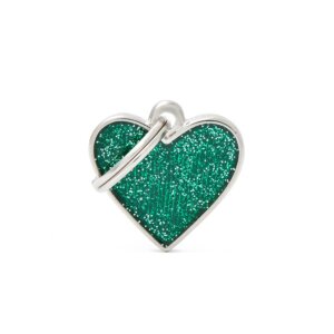 hondenpenning shine small green glitter heart