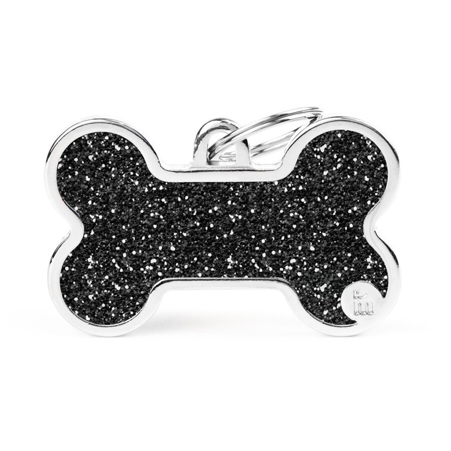 hondenpenning shine xl black glitter bone