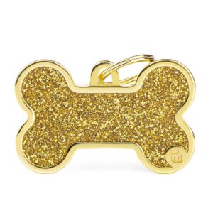 hondenpenning shine xl gold glitter bone